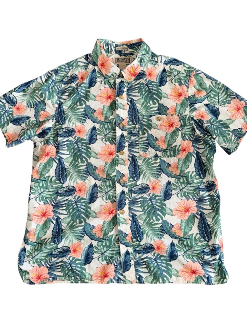 Duluth Trading Co Hawaiian Floral Shirt XL Button Front Cotton Mens